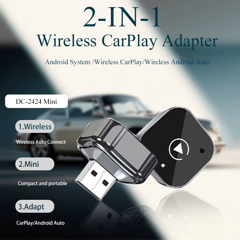2In1 Wireless Carplay Adapter Android Auto Wired to Wireless Automatic Connection AI Smart Box for All Cars with Wired Carplay