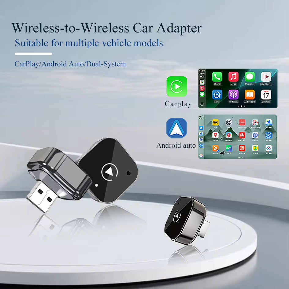 2In1 Wireless Carplay Adapter Android Auto Wired to Wireless Automatic Connection AI Smart Box for All Cars with Wired Carplay