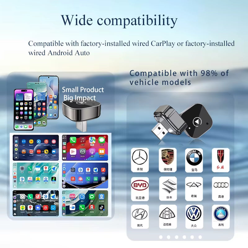 2In1 Wireless Carplay Adapter Android Auto Wired to Wireless Automatic Connection AI Smart Box for All Cars with Wired Carplay