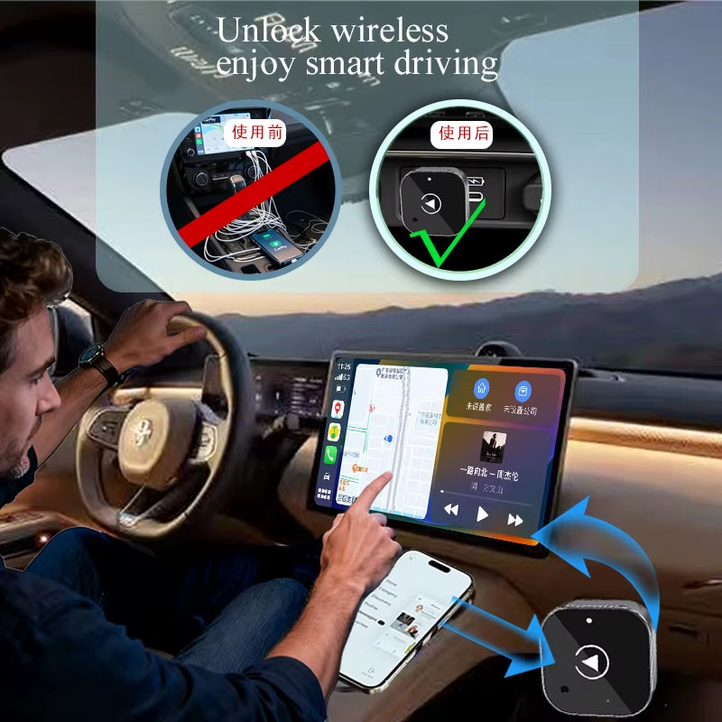 2In1 Wireless Carplay Adapter Android Auto Wired to Wireless Automatic Connection AI Smart Box for All Cars with Wired Carplay