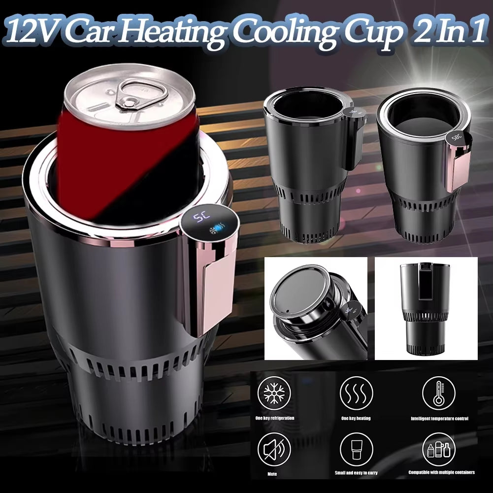 12V Car Office Cup Warmer Cooler with Temperature Display 2 in 1 Smart Beverage Mug Holder Cooling Drink Can Baby Bottle Warmer