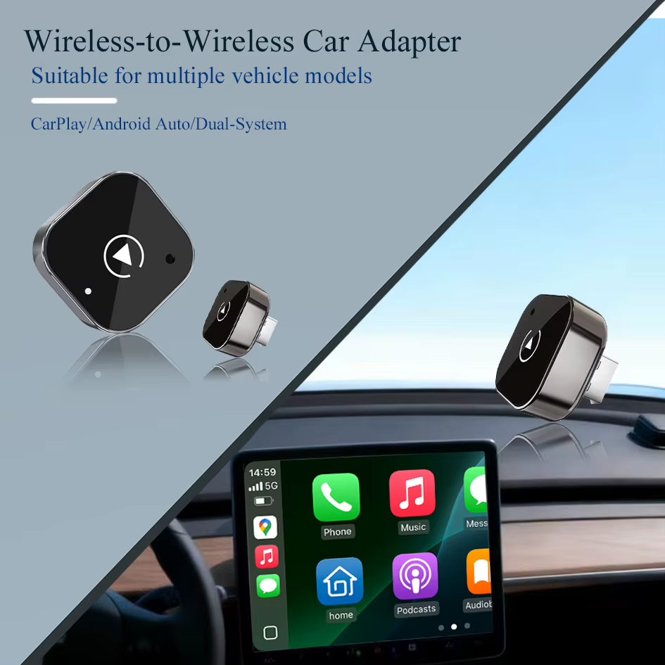 2In1 Wireless Carplay Adapter Android Auto Wired to Wireless Automatic Connection AI Smart Box for All Cars with Wired Carplay